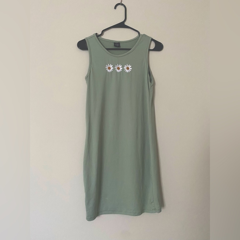 Sage green dress with daisies